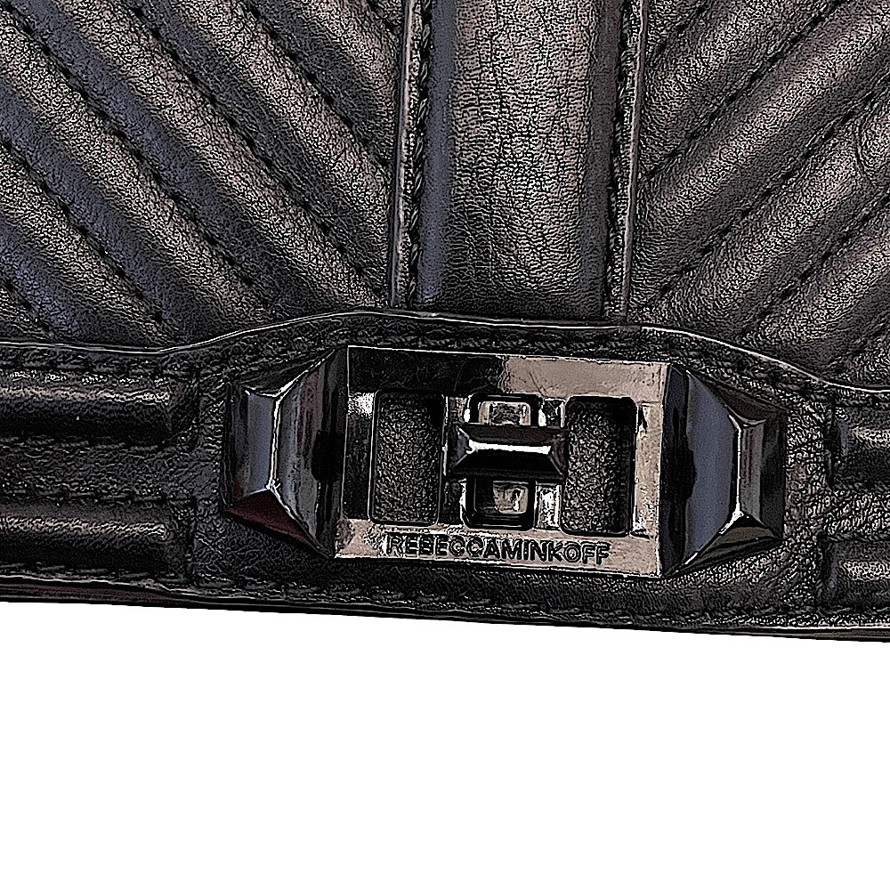REBECCA MINKOFF Chevron Quilted Small Turn Lock Black Love Crossbody Bag - Picture 8 of 13